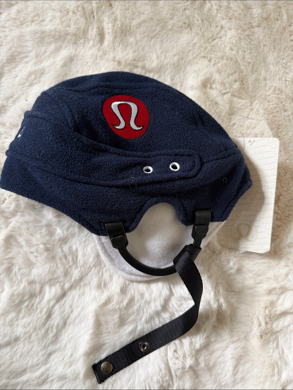 navy blue Lululemon x USA fleece hockey helmet-style winter toque